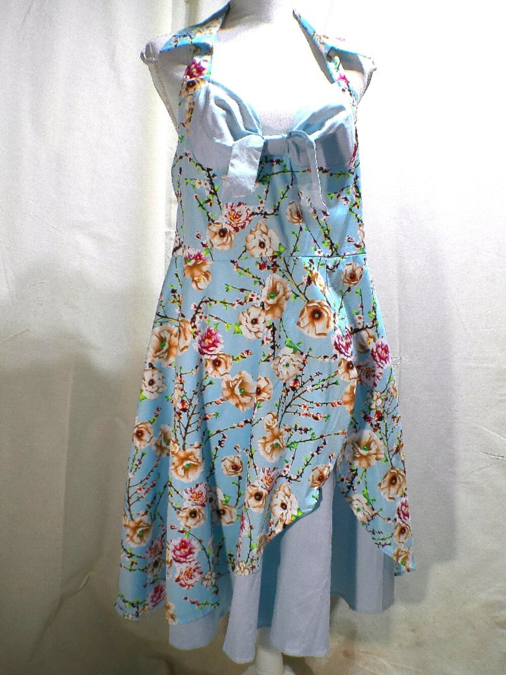 Zaful Sundress Floral Halter Pin Up Blue Floral XXL NWT